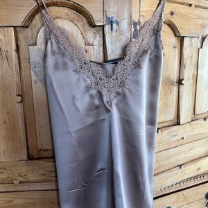 Elegant Lace Trim Silk Chemise